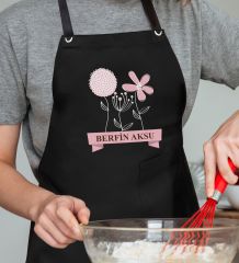 BK Gift Kişiye Özel İsimli Anneler Günü Tasarımlı Profesyonel Siyah Mutfak Önlüğü, Aşçı Önlüğü, Şef Önlüğü, Anneye Hediye-4