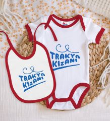 BK Kids Trakya Kızanı Tasarımlı Kırmızı Bebek Body Zıbın ve Mama Önlüğü Hediye Seti-1