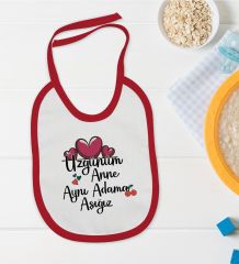 BK Kids Aynı Adama Aşığız Tasarımlı Kırmızı Bebek Mama Önlüğü-1