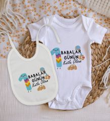 BK Kids İlk Babalar Günü Tasarımlı Bebek Body Zıbın ve Mama Önlüğü Hediye Seti - Model 4