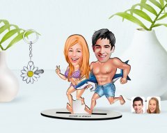 Kişiye Özel Sevgililer Karikatürlü 3D Ahşap Biblo ve İsimli Silver Papatya Anahtarlık-8