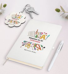 Kişiye Özel Dünyanın En İyi Öğretmeni Beyaz Defter Kalem Ve Anahtarlık Hediye Seti-13