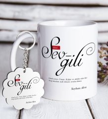 Kişiye Özel Mânâ Sevgili Beyaz Kupa ve Anahtarlık Hediye Seti