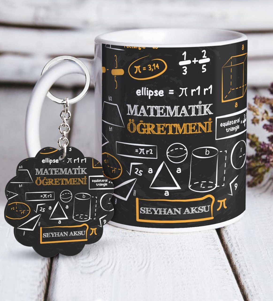 Kişiye Özel Matematik Öğretmeni Beyaz Kupa ve Anahtarlık Hediye Seti-10