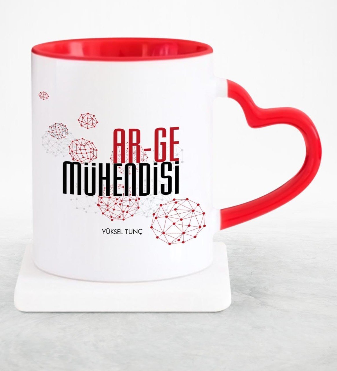 Kişiye Özel Mesleki Ar-Ge Mühendisi Kırmızı Kalpli Kupa Bardak - 1