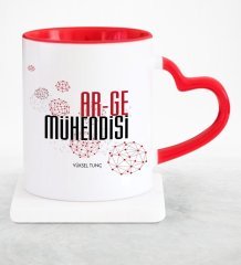 Kişiye Özel Mesleki Ar-Ge Mühendisi Kırmızı Kalpli Kupa Bardak - 1