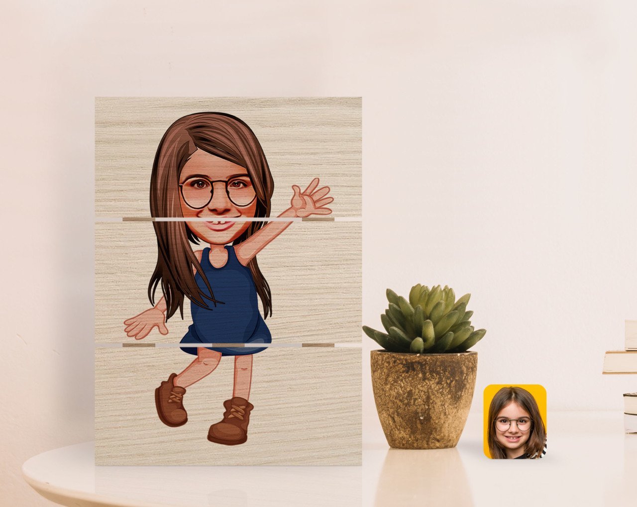 Kişiye Özel Kız Çocuk Karikatürlü Otantik Masaüstü Ahşap Palet Çerçeve-4