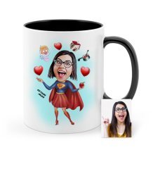 Kişiye Özel Süper Anne Karikatür Siyah Kupa Bardak