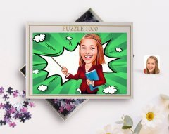 Kişiye Özel Kadın Öğretmen Karikatürlü 1000 Parça Profesyonel Puzzle-3