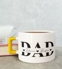 BK Gift Kişiye Özel Babalar Günü Tasarımlı Sarı Kulplu Çay & Kahve Fincanı-1, Babaya Hediye, Babalar Günü Hediyesi