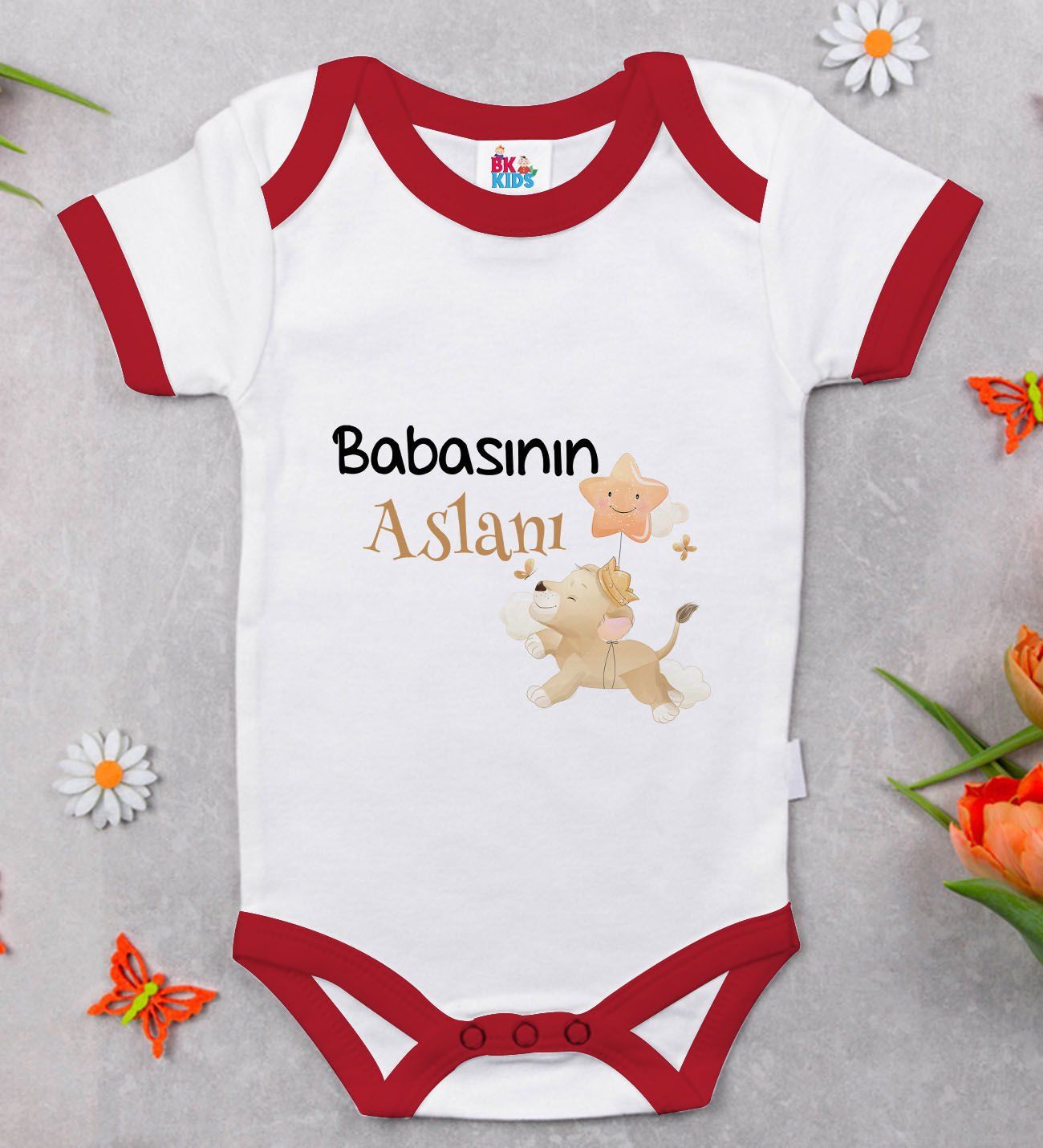 BK Kids Babasının Aslanı Tasarımlı Kırmızı Bebek Body Zıbın-1