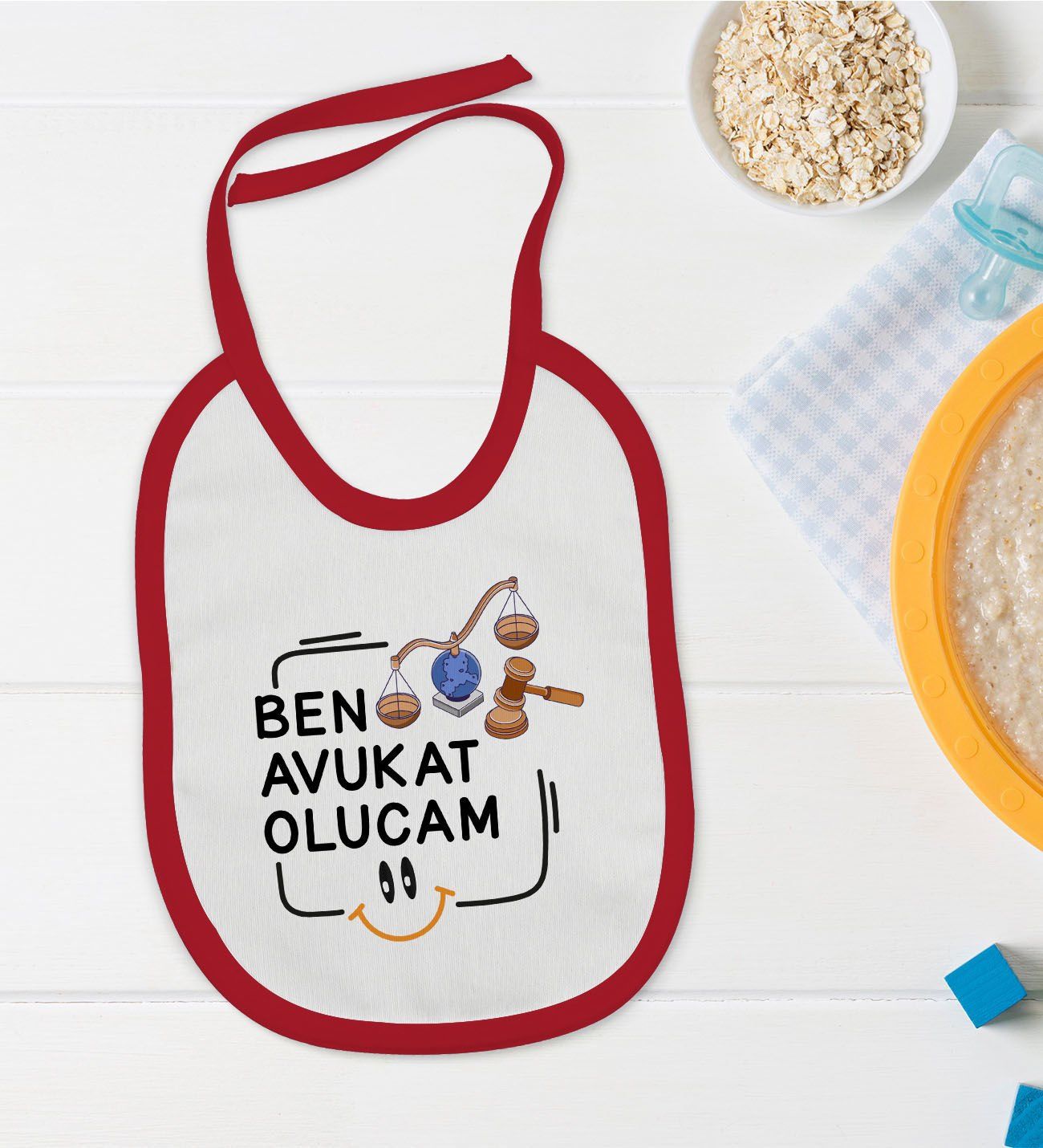 BK Kids Avukat Olucam Tasarımlı Kırmızı Bebek Mama Önlüğü-1