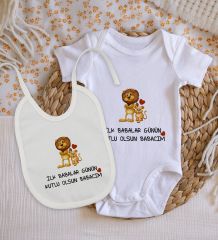 BK Kids İlk Babalar Günü Tasarımlı Bebek Body Zıbın ve Mama Önlüğü Hediye Seti - Model 3