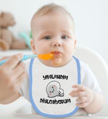 BK Kids Yıkılmadım Dinleniyorum Tasarımlı Mavi Bebek Mama Önlüğü-1