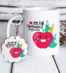 Kişiye Özel En İyi Öğretmen Beyaz Kupa ve Anahtarlık Hediye Seti-11