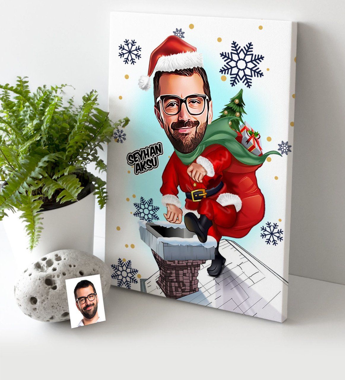 Kişiye Özel Yılbaşı Temalı Bay Karikatürlü Kanvas Tablo (30 x 50 cm.) - 3