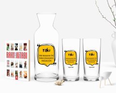Kişiye Özel Renkli Baskılı Adabı Vardır Rakının Tasarımlı İkili Rakı Bardağı Karaf ve Cep Kitabı Hediye Seti-1