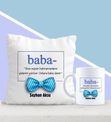 Kişiye Özel Baba Tasarımlı Yastık ve Kupa Seti-1