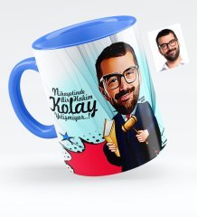 Kişiye Özel Bay Hakim Karikatürlü Mavi Kupa Bardak - 1