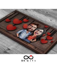 BK Gift Özel Yapım Kabartma Figür Temalı Karikatür Çiftler Meşe Ağacı Ahşap Tablo, Sevgililer Günü Hediyesi, Yıl Dönümü Hediyesi, Ev Hediyesi-8