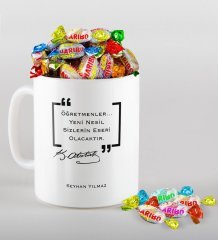 Kişiye Özel Atatürk Öğretmen Kupa ve Haribo Şeker Hediye Seti-1