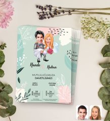 Kişiye Özel Karikatürlü Düğün Davetiyesi Model 55 (100Adet)