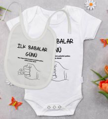 BK Kids İlk Babalar Günü Tasarımlı Bebek Body Zıbın ve Mama Önlüğü Hediye Seti - Model 2