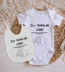 BK Kids İlk Babalar Günü Tasarımlı Bebek Body Zıbın ve Mama Önlüğü Hediye Seti - Model 2