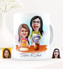 Kişiye Özel Anne Kız Karikatürlü Beyaz Kupa Bardak - 2