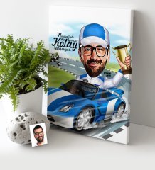Kişiye Özel Bay Rallici Karikatür Kanvas Tablo (30 x 50 cm.) 1