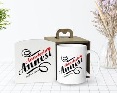 Kişiye Özel Ahşap Kutuda Anneler Günü Temalı Annelerin Annesi Tasarımlı Beyaz Kupa Bardak-1