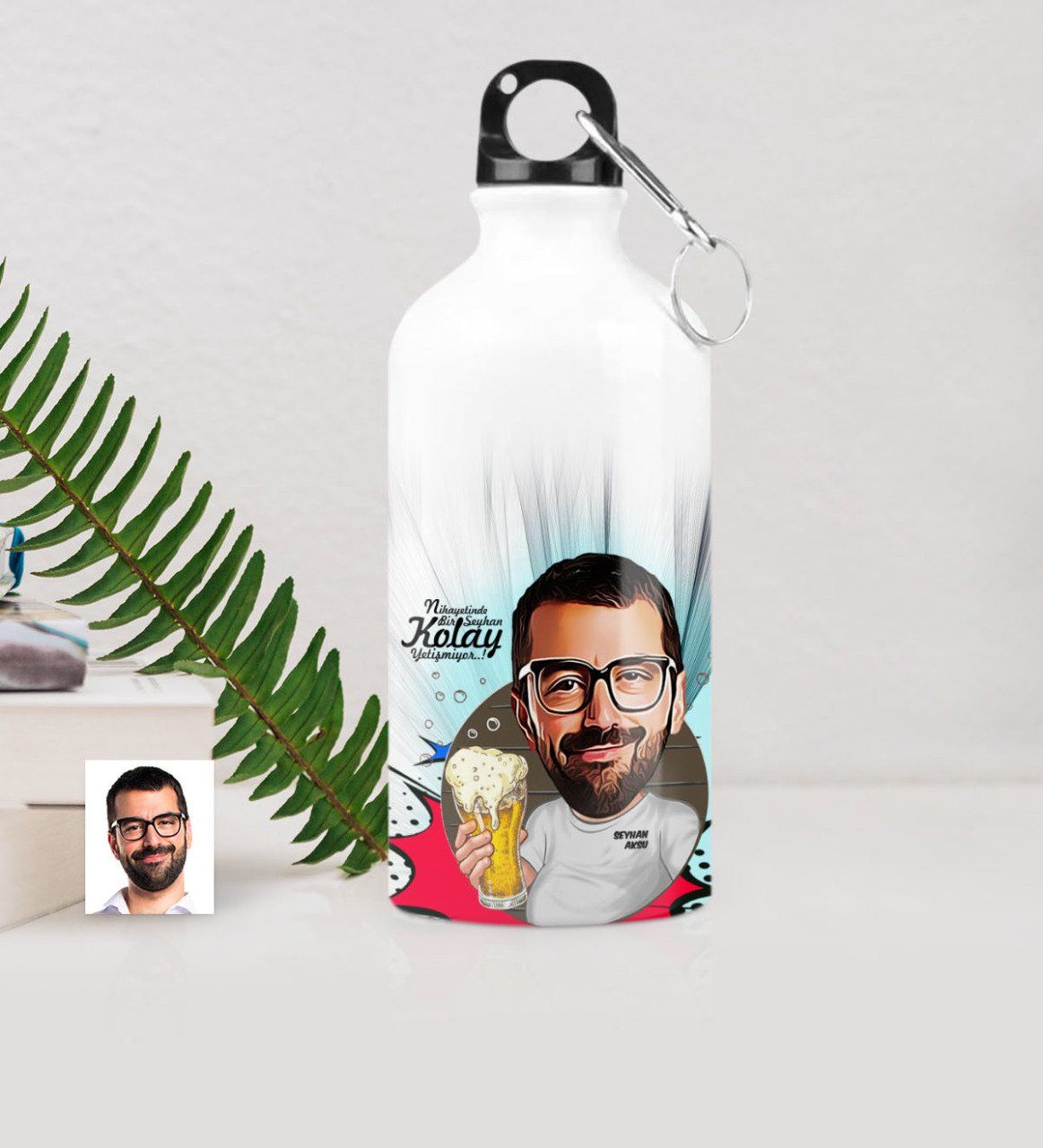 Kişiye Özel Şerefe Karikatürlü Metal Suluk (500 ml.) 1