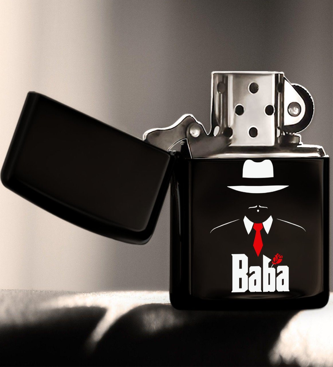 BK Home Godfather Baba Tasarımlı Renkli Baskılı Benzinli Siyah Metal Çakmak-17