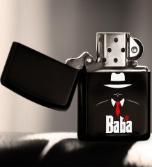 BK Home Godfather Baba Tasarımlı Renkli Baskılı Benzinli Siyah Metal Çakmak-17