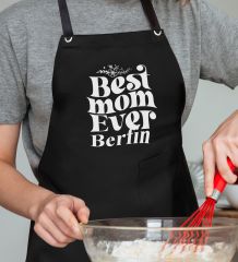 BK Gift Kişiye Özel İsimli Anneler Günü Tasarımlı Profesyonel Siyah Mutfak Önlüğü, Aşçı Önlüğü, Şef Önlüğü, Anneye Hediye-1