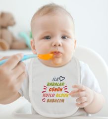 BK Kids İlk Babalar Günü Tasarımlı Bebek Body Zıbın ve Mama Önlüğü Hediye Seti - Model 1