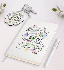 Kişiye Özel Dünyanın En İyi Öğretmeni Beyaz Defter Kalem Ve Anahtarlık Hediye Seti-8