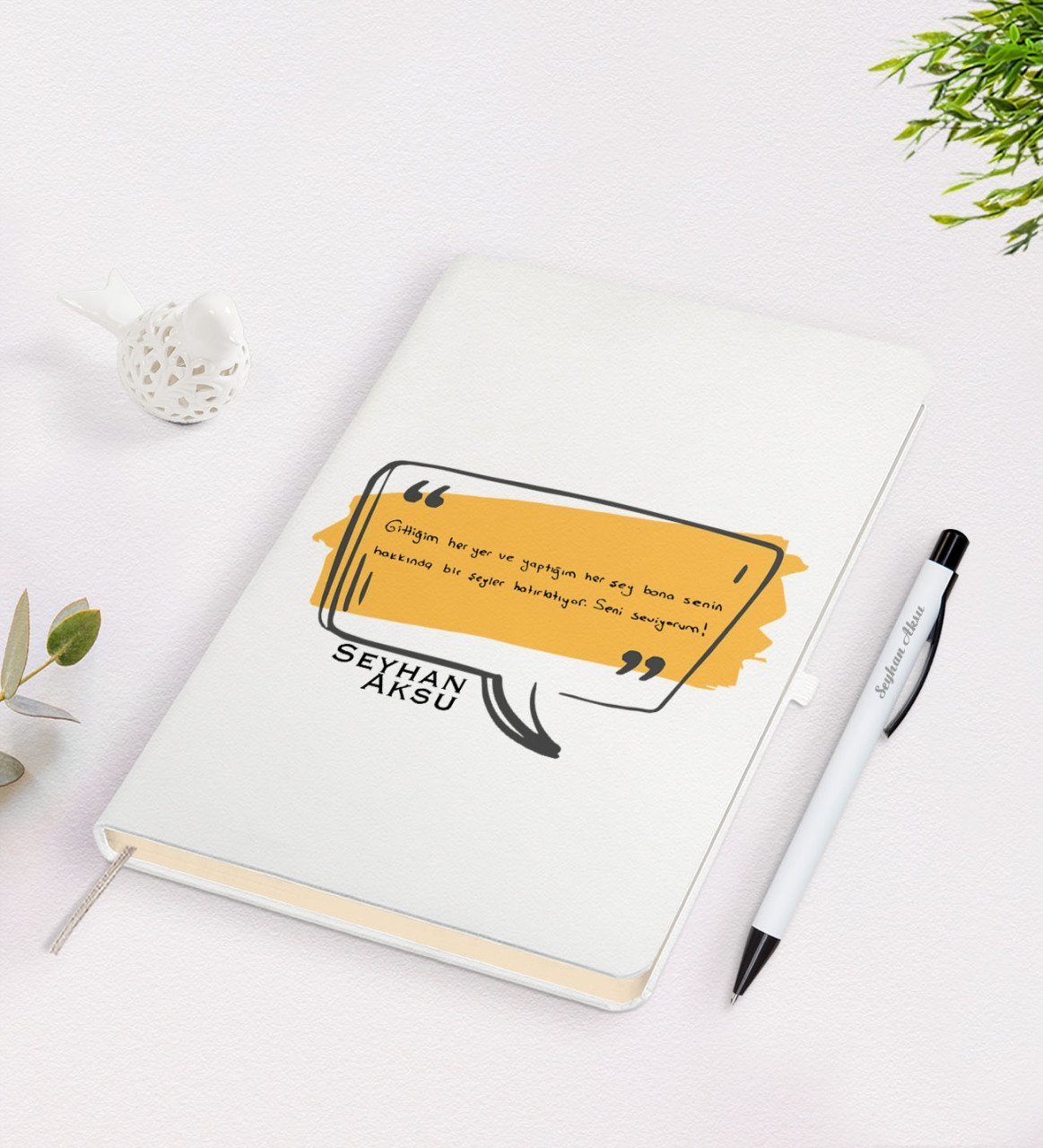 Kişiye Özel Kendi El Yazın Mesajlı Beyaz Defter ve Kalem Hediye Seti-1