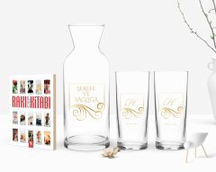 Kişiye Özel Renkli Baskılı Baş Harf İsim Tasarımlı Tasarımlı İkili Rakı Bardağı Karaf ve Cep Kitabı Hediye Seti-2