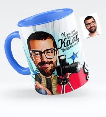 Kişiye Özel Bay Fotoğraf Sanatçısı Karikatürlü Mavi Kupa Bardak - 1