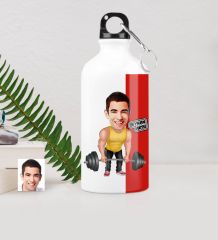 Kişiye Özel Bay Halter Sporcusu Karikatürlü Metal Suluk (500 ml.)