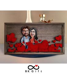 BK Gift Özel Yapım Kabartma Figür Temalı Karikatür Çiftler Meşe Ağacı Ahşap Tablo, Sevgililer Günü Hediyesi, Yıl Dönümü Hediyesi, Ev Hediyesi-6