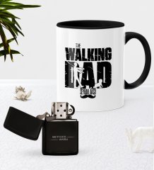 Kişiye Özel The Walking Dad Siyah Kupa Bardak Benzinli Metal Çakmak Seti