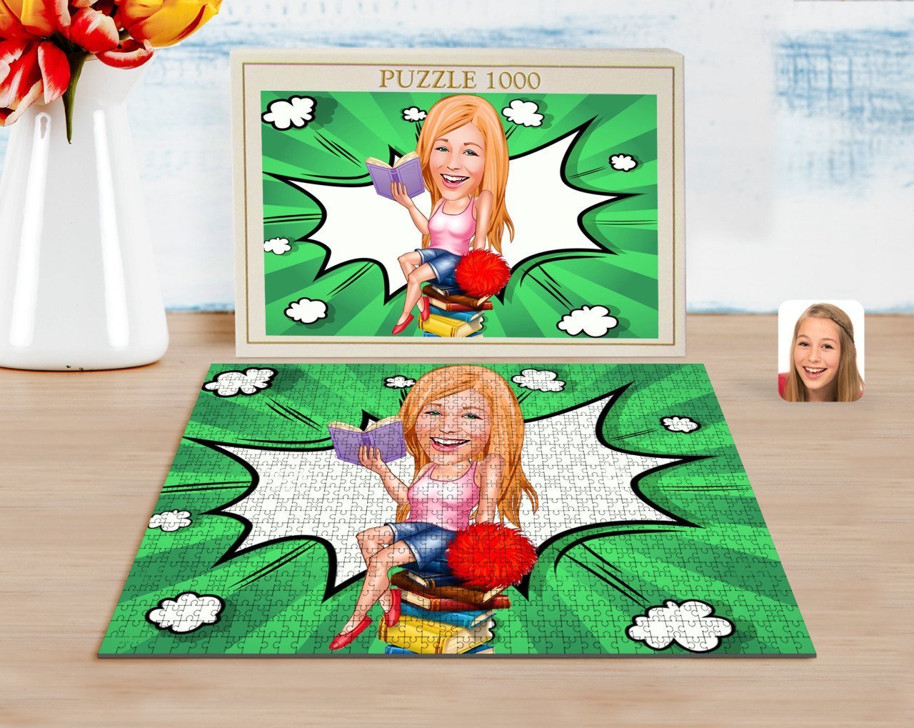 Kişiye Özel Kadın Öğrenci Karikatürlü 1000 Parça Profesyonel Puzzle-1