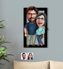 Kişiye Özel Sevgililer Karikatürlü 3D Ahşap Tablo-109