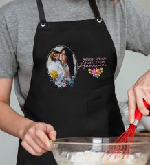 BK Gift Kişiye Özel Fotoğraflı Anneler Günü Tasarımlı Profesyonel Siyah Mutfak Önlüğü, Aşçı Önlüğü, Şef Önlüğü, Anneye Hediye-1