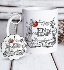Kişiye Özel En İyi Öğretmen Beyaz Kupa ve Anahtarlık Hediye Seti-8