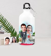 Kişiye Özel Gelin Damat Karikatürlü Metal Suluk (500 ml.) 1