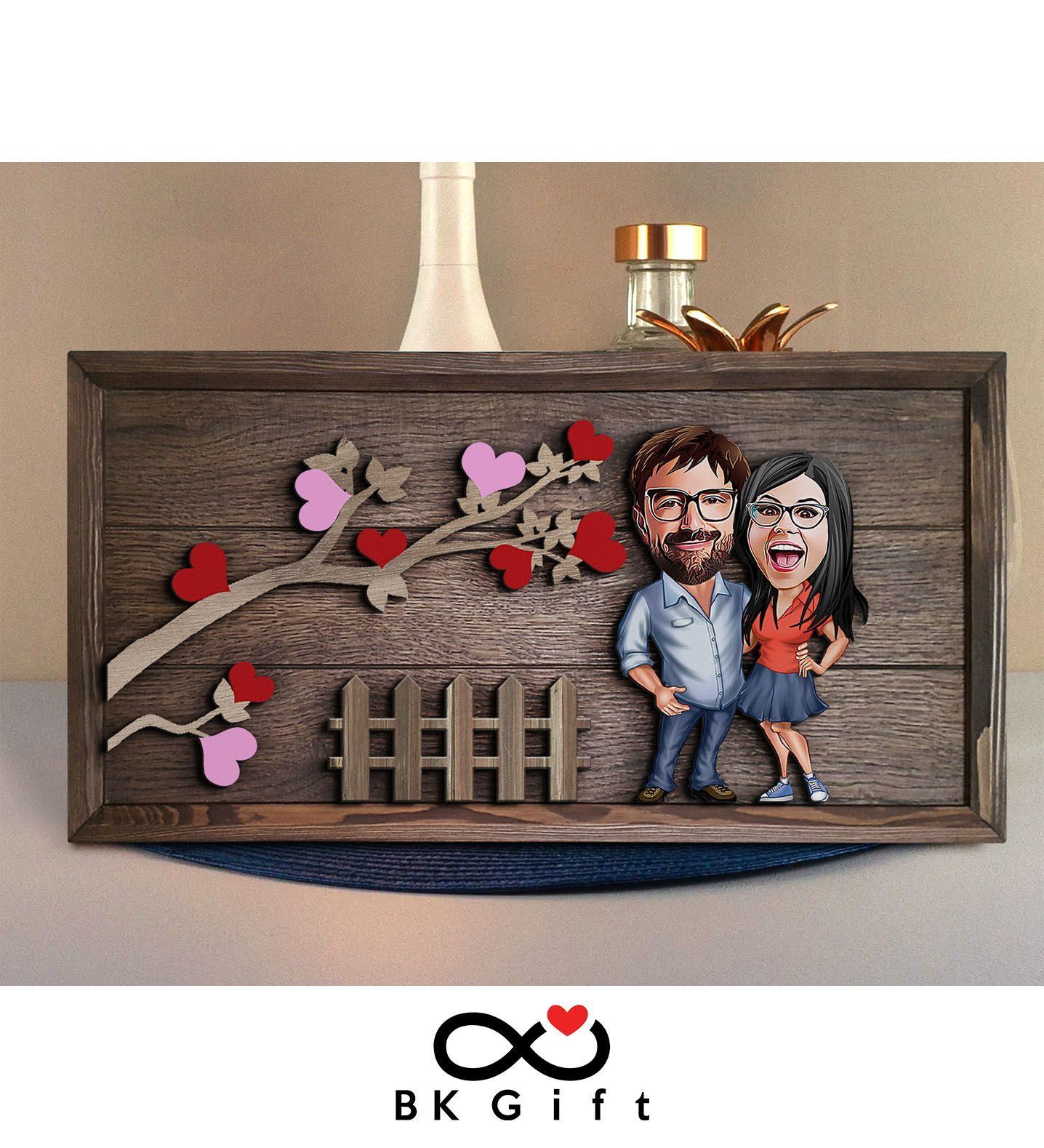 BK Gift Özel Yapım Kabartma Figür Temalı Karikatür Çiftler Meşe Ağacı Ahşap Tablo, Sevgililer Günü Hediyesi, Yıl Dönümü Hediyesi, Ev Hediyesi-5
