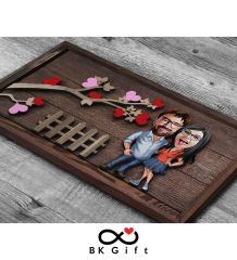 BK Gift Özel Yapım Kabartma Figür Temalı Karikatür Çiftler Meşe Ağacı Ahşap Tablo, Sevgililer Günü Hediyesi, Yıl Dönümü Hediyesi, Ev Hediyesi-5